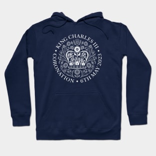 King Charles III Official Coronation Emblem white on blue Hoodie